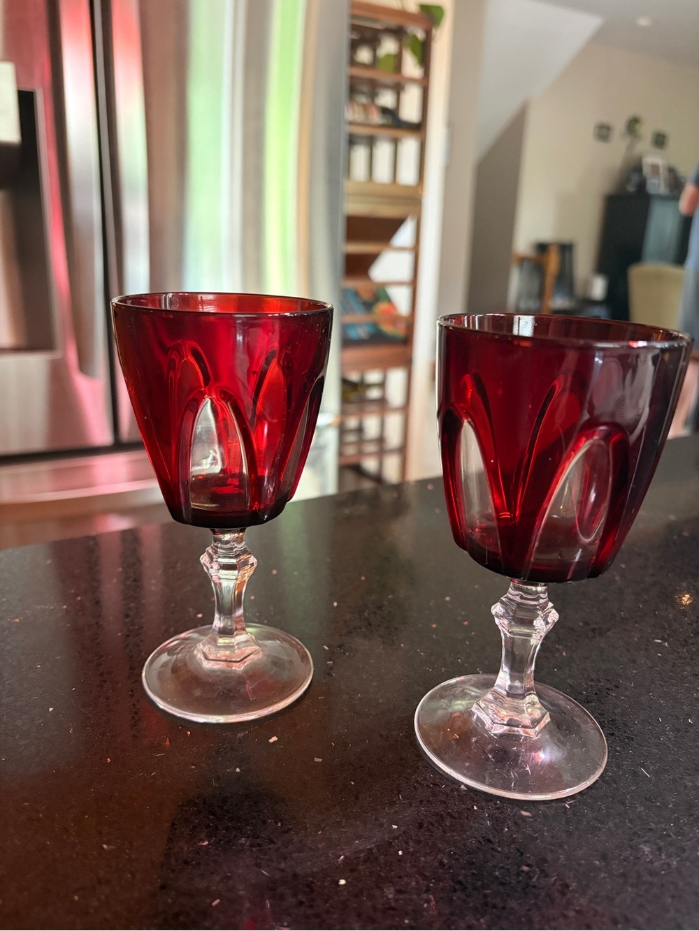 Cristal  d Arques Ruby Red Cut Glass Goblets - Set of 2